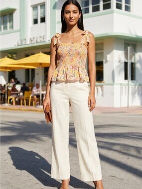J. Crew Floral Peplum Tie Shoulder Smocked Top - Size XL